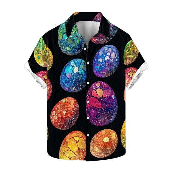 WMTBSRSW Easter Outfits for Men Short Sleeve Funny Egg Print T-Shirts Lightiweight Casual Button Down Shirts Summer Beach Hawaiian Shirt