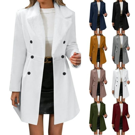 WMTBSRSW Fall Winter Trench Coat for Women Silm Fit Lapel Button Collar Peacoats Casual Long Trench Overcoat for Work Business Navy Medium