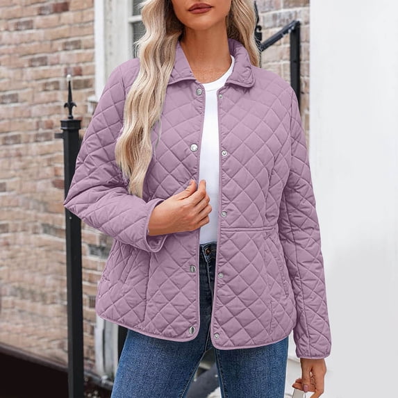 WMTBSRSW Fashion Quilted Jackets for Women Plus Size Puffer Jackets Lightweight Button Down Lapel Coat Winter Warm Outwear XXXL
