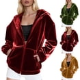 thumbnail image 1 of WMTBSRSW Fashion Velvet Hooded Sweatshirt for Women Long Sleeve Full Zipper Outerwear Soft Warm Velour Jacket with Pockets Red Medium, 1 of 7