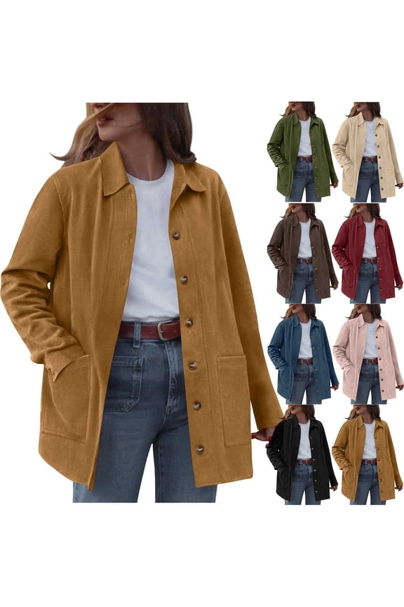 Faux Suede Jacket for Women Fall Fashion Long Sleeve Button Down Shackets Jackets Winter Lapel Coats Outerwear with Pockets XXL