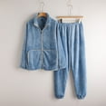 thumbnail image 1 of dazeni Flannel Zip up Pajamas for Women Set Fuzzy Fleece Pajama Loungewear 2 Piece Soft Cozy Warm Winter Sherpa Sleepwear Blue Large, 1 of 8
