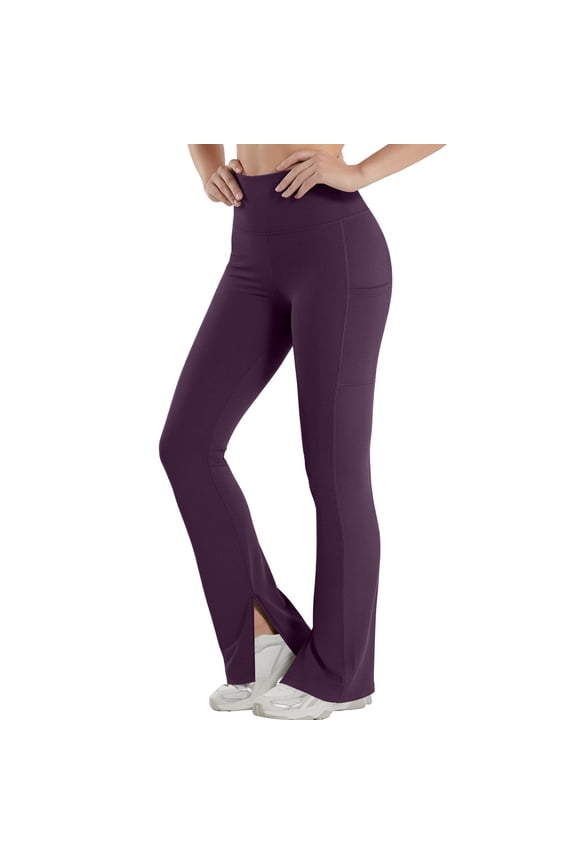 Flare Legging for Women Slim Fit High Waisted Workout Yoga Pants with Pockets Split Bootcut Trouser for Running Gym Outdoo Red Large
