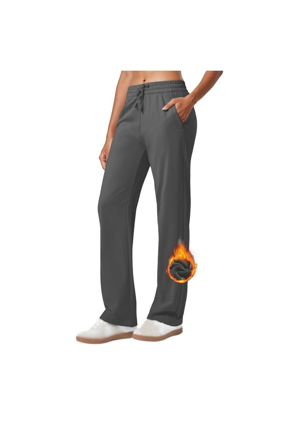 Fleece Active Sweatpants with Pockets Stretchy Straight Leg Yoga Sweatpants Winter Warm High Waist Open Bottom Sweatpants with Pockets