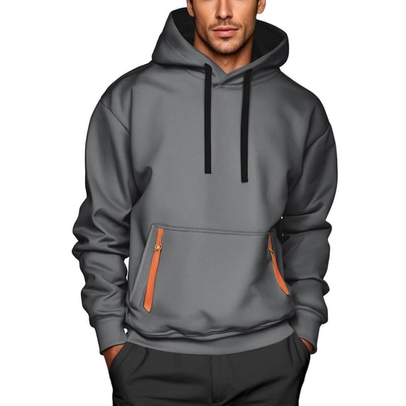 WMTBSRSW Fleece Hoodies for Men Long Sleeve Crew Neck Drawstring Pullover Tops Loose Solid Color Outdoor Hooded Sweatshirt with Pockets Dark Gray L