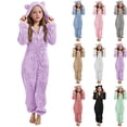 thumbnail image 1 of WMTBSRSW Fleece Onesie Pajamas for Girls Fuzzy Sherpa Cat Ear Hooded Romper One Piece Winter Sleepwear Flannel Pajama Jumpsuit Loungewear Purple 13 Years, 1 of 7