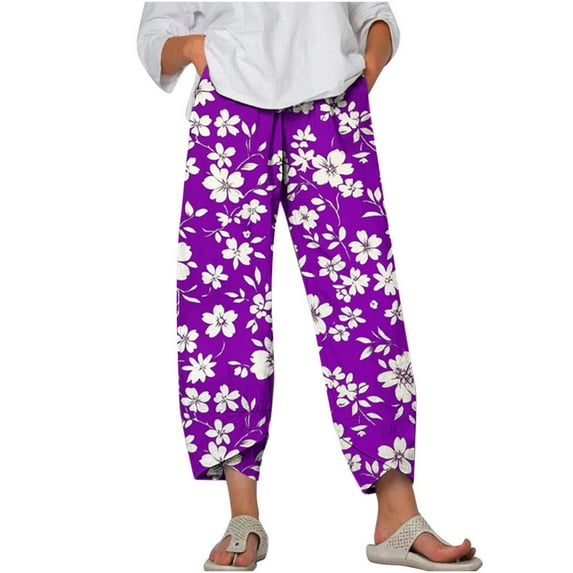 WMTBSRSW Floral Print Boho Capris for Women Irregular Hem Summer Casual Beach Pants Loose Comfy Wide Leg Capri Pants with Pockets