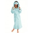 thumbnail image 1 of WMTBSRSW Fuzzy Flannel Hooded Robes for Women Soft Warm Plush Fleece Bathrobe with Pockets & Eye Mask Winter Long Spa Bathrobe Blue XX-Large, 1 of 7