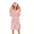 thumbnail image 1 of WMTBSRSW Fuzzy Flannel Robe for Women with Pockets & Eye Mask Plush Sherpa Knee Length Robes Warm Fleece Hooded Bathrobe Sleepwear Soft Casual Loungewear Pink XX-Large, 1 of 6