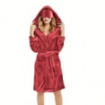 thumbnail image 1 of WMTBSRSW Fuzzy Flannel Robe for Women with Pockets & Eye Mask Plush Sherpa Knee Length Robes Warm Fleece Hooded Bathrobe Sleepwear Soft Casual Loungewear Red Small, 1 of 6