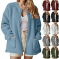 thumbnail image 1 of WMTBSRSW Fuzzy Fleece Cardigan Jackets for Women Soft Casual Plush Sherpa Open Front Coat Fall Winter Long Sleeve Jackets with Pockets Army Green Medium, 1 of 9