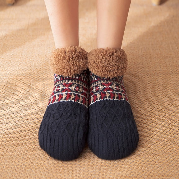 WMTBSRSW Fuzzy House Slippers Socks Winter Warm Vintage Slipper Socks Cable Knit Fluffy Soft Slipper Thick Comfy Fleece Non Slip Home Socks
