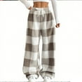thumbnail image 1 of WMTBSRSW Fuzzy Plush Pajama Pants for Women Soft Comfy Plaid Fleece Sherpa Pajama Bottoms Casual Wide Leg Lounge Pants for Cold Weather Khaki L, 1 of 7