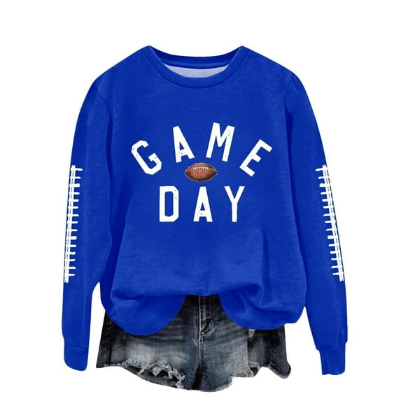 WMTBSRSW Game Day Sweatshirt for Women Soccer Team Fans Pullover Tops Football Season Graphic Fleece Sweatshirts Loose Casual Long Sleeve Crewneck Tops Blue L