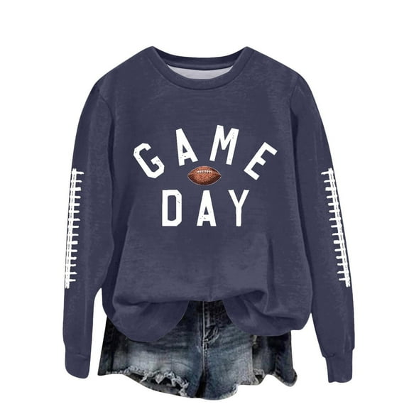 WMTBSRSW Game Day Sweatshirt for Women Soccer Team Fans Pullover Tops Football Season Graphic Fleece Sweatshirts Loose Casual Long Sleeve Crewneck Tops Navy XL
