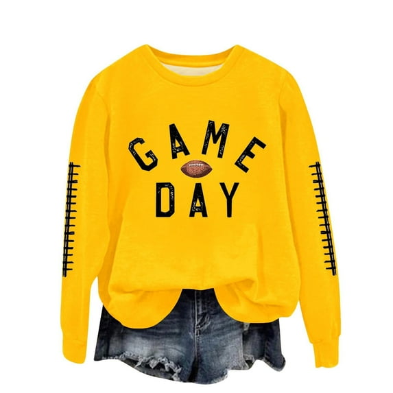 WMTBSRSW Game Day Sweatshirt for Women Soccer Team Fans Pullover Tops Football Season Graphic Fleece Sweatshirts Loose Casual Long Sleeve Crewneck Tops Yellow S