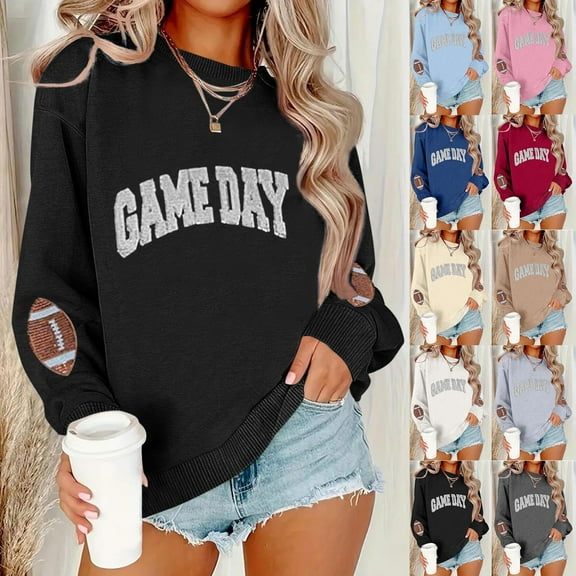 WMTBSRSW Game Day Sweatshirt for Women Football Sweatshirts Oversized Crewneck Long Sleeve Pullover Tops Cute Graphic Sweatshirt Dark Gray XXL