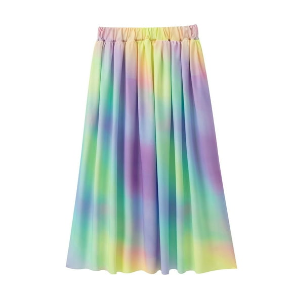 WMTBSRSW Girl's Fashion Rainbow Skirt Elastic Waist Ruffle Flowy A Line Boho Summer Skirts Colorful Tie Dye Casual Elegant Party Prom Skirts 4-15 Years