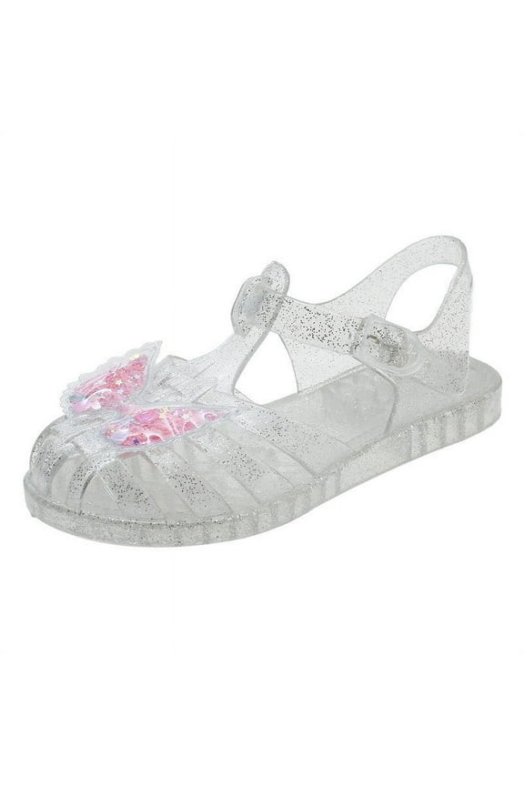 Girls 1Y-8Y Jelly Sandals Bow Roman Sandals Translucent Straps Summer Shoes with Molded Arch Support