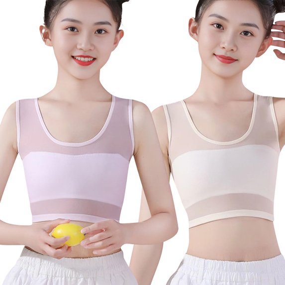 WMTBSRSW Girls 2 Pack Seamless Training Bras 7-13 Years First Bra for Teen Girls U Neck No Underwire Sports Bras Soft Lightly Everyday T-Shirt Bralettes 7-13 Years