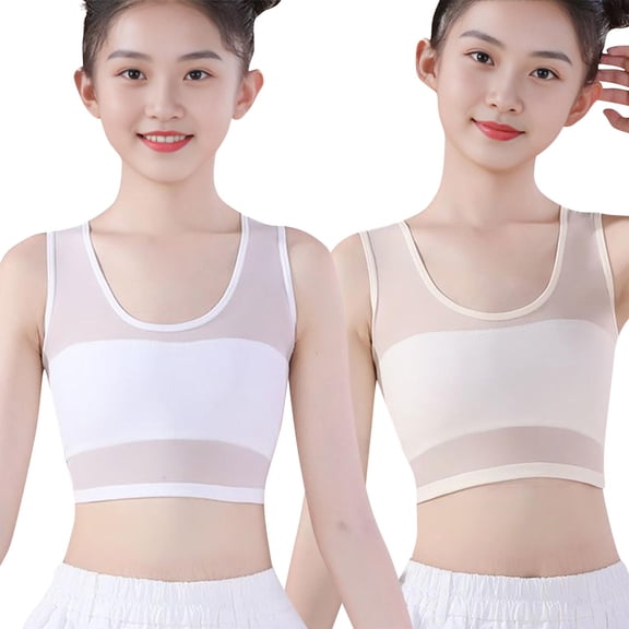 WMTBSRSW Girls 2 Pack Seamless Training Bras 7-13 Years First Bra for Teen Girls U Neck No Underwire Sports Bras Soft Lightly Everyday T-Shirt Bralettes 7-13 Years