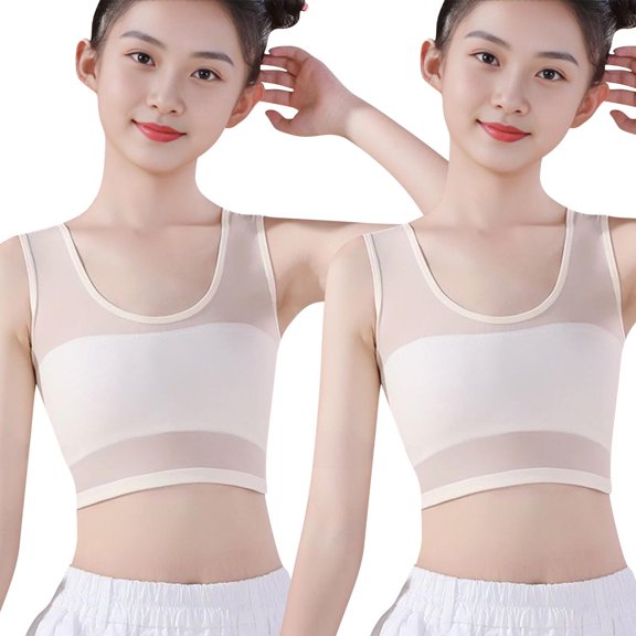 WMTBSRSW Girls 2 Pack Seamless Training Bras 7-13 Years First Bra for Teen Girls U Neck No Underwire Sports Bras Soft Lightly Everyday T-Shirt Bralettes 7-13 Years