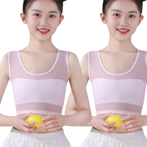 WMTBSRSW Girls 2 Pack Seamless Training Bras 7-13 Years First Bra for Teen Girls U Neck No Underwire Sports Bras Soft Lightly Everyday T-Shirt Bralettes 7-13 Years