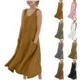 thumbnail image 1 of WMTBSRSW Girls 5-16Y Sleeveless Dress Loose Casual Shift Dress with Pockets Solid Color V Neck Flowy Swing Mid Dress, 1 of 7