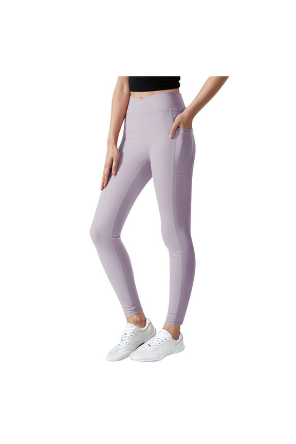 Girls' Athletic Leggings with Pockets V Cross High Waisted Yoga Pants Buttery Soft Workout Running Stretchy Leggings for Kids (5-12 Years)