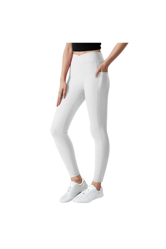 Girls' Athletic Leggings with Pockets V Cross High Waisted Yoga Pants Buttery Soft Workout Running Stretchy Leggings for Kids (5-12 Years)