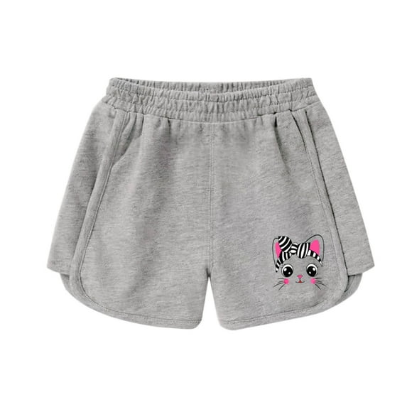 WMTBSRSW Girls Athletic Shorts with Pockets Cute Graphic Print Summer Elastic Waiste Shorts High Waisted Running Shorts Soccer Gym Sports Active Short for Kids 3-9 Years