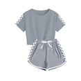 thumbnail image 1 of WMTBSRSW Girls Boys Sports Summer Outfits 2 Piece Shorts Set Short Sleeve T Shirt and Shorts Plaid Sweatsuits Comfy Active Tracksuits 5-14T, 1 of 3