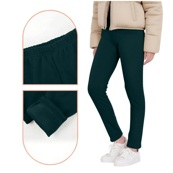 WMTBSRSW Girls Fleece Sports Yoga Leggings Winter Warm Seamless High Waisted Leggings Thermal Full Length Pants Kids for Outdoor Playing Army Green 11 Years