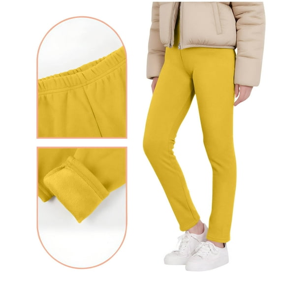 WMTBSRSW Girls Fleece Sports Yoga Leggings Winter Warm Seamless High Waisted Leggings Thermal Full Length Pants Kids for Outdoor Playing Yellow 3 Years