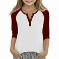 thumbnail image 1 of WMTBSRSW Girls Henley Shirts Raglan 3/4 Sleeve Tops Casual Basic Tees Fall Winter Color Block V Neck Blouse 9 Years, 1 of 6