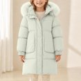 thumbnail image 1 of WMTBSRSW Girls Long Hooded Puffer Coat Faux Fur Collar Zip Up Quilted Jackets Lightweight Winter Warm Mid Length Coat for Kids 7-15 Years, 1 of 6