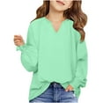 thumbnail image 1 of WMTBSRSW Girls Long Sleeve Shirts Casual Puff Sleeve Tee Athletic V Neck Tunic Tops Solid Pullover T Shirts Loose Soft Blouse T-Shirt for Teen Size 6-16 Years, 1 of 8