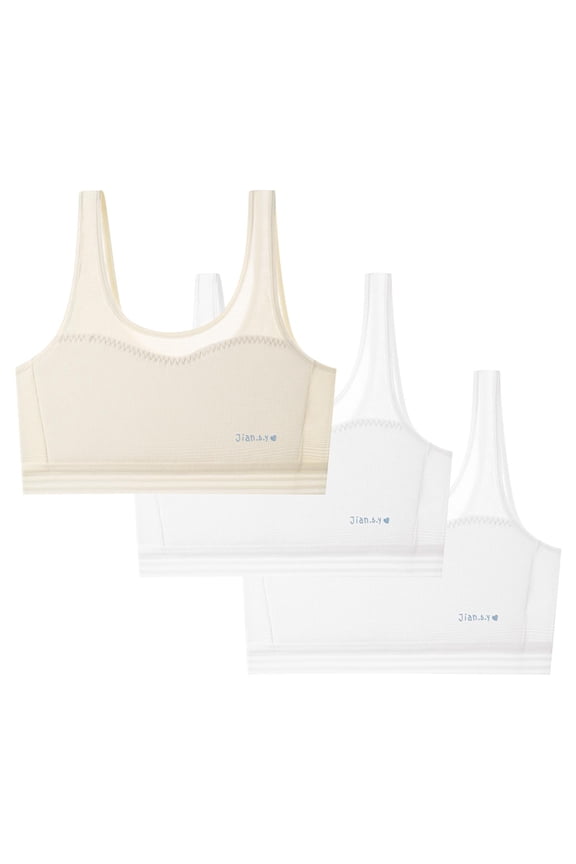 Girls Padded Training Bra 3 Pack Comfortable Cotton Sports Bras Seamless Wireless Light Teen Bras U Neck Crop Tank Tops Age 7-13 Years 3 Pack