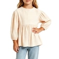 thumbnail image 1 of WMTBSRSW Girls Puff Long Sleeve Peplum Blouse Round Neck Ruffle Hem Casual Textured Shirt for Toddlers Kids 0-6 Years, 1 of 6