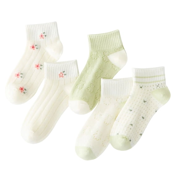 WMTBSRSW Girls' Ruffle Mid-Calf Socks 5 Pairs Breathable Cotton Casual Socks Stretchy Solid Color Odor-Resistant Crew Socks (3-14 Years)
