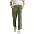 thumbnail image 1 of WMTBSRSW Girls Straight Leg Linen Pants Solid High Waisted Drawstring Pants with Pockets Lightweight Summer Beach Ankle Trousers Army Green 10 Years, 1 of 9