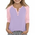 thumbnail image 1 of WMTBSRSW Girls T Shirts Casual Raglan 3/4 Sleeve Tee Crewneck Color Block Cute Fall Blouses Henley Tops 3-14 Years3 Years, 1 of 6