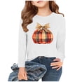 thumbnail image 1 of WMTBSRSW Girls Thanksgiving Shirt Cute Pumpkin and Bow Graphic Tee Casual Long Sleeve Crewneck Tops Holiday Blouse, 1 of 5