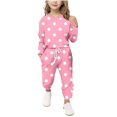 thumbnail image 1 of WMTBSRSW Girls Two Piece Set with Pockets Polka Dot Printed 2 Piece Outfit Sweatsuit Casual Round Neck Pullover Tops Drawstring Sweatpants 5-12 Years, 1 of 5