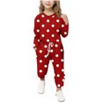 thumbnail image 1 of WMTBSRSW Girls Two Piece Set with Pockets Polka Dot Printed 2 Piece Outfit Sweatsuit Casual Round Neck Pullover Tops Drawstring Sweatpants 5-12 Years, 1 of 5