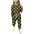thumbnail image 1 of WMTBSRSW Girls Two Piece Set with Pockets Polka Dot Printed 2 Piece Outfit Sweatsuit Casual Round Neck Pullover Tops Drawstring Sweatpants 5-12 Years, 1 of 5