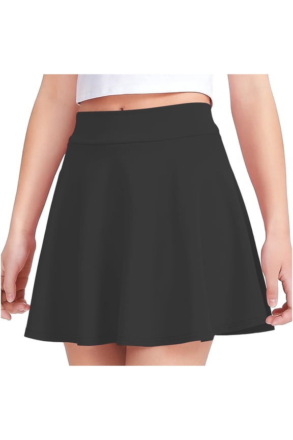 Girls' Uniform Skirts Pleated Flared Mini School Skorts for Kids Solid Casual Elastic Waisted Skirts Black 11-12 Years