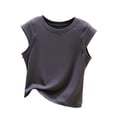 thumbnail image 1 of WMTBSRSW Going Out Tops for Women Summer Stretchy Ribbed T Shirts Solid Tank Top Cap Sleeve Crewneck Tee Dark Gray X-Large, 1 of 8