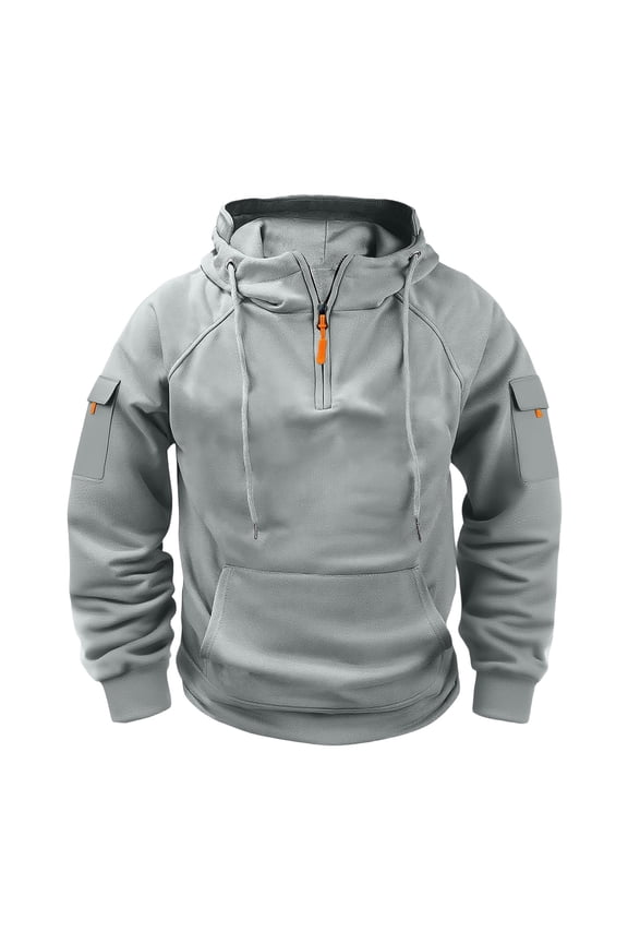 Half Zip Hoodies for Men Trendy Drawstring Tactical Jacket Fleece Vintage Military Zip Up Hoodie Sweatshirts with Kanga Pockets