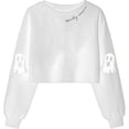 thumbnail image 1 of WMTBSRSW Halloween Sweatshirt for Women Cute Ghost Graphic Cropped Pullover Sweatshirt Lightweight Fleece Sweatshirt Fall Winter Outfits, 1 of 2